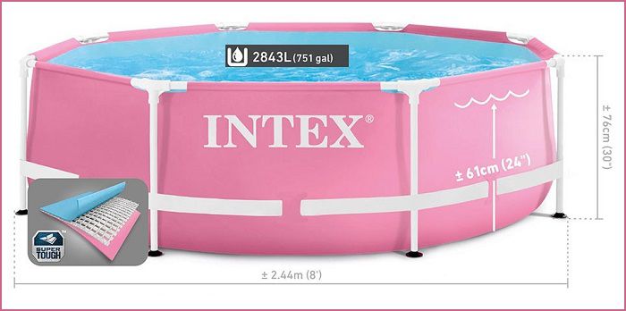 בריכת אינטקס על עמודים קוטר 244 גובה עומק 76 בריכה עגולה ורודה