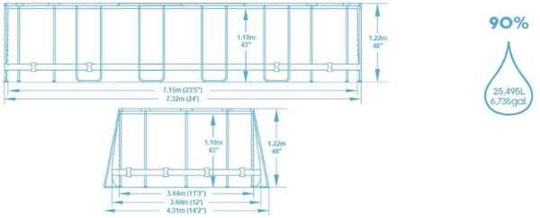 בריכת בעיצוב ראטן אובלית 733/366/122 BESTWAY 5611T + משאבת נייר 2,500 גלון